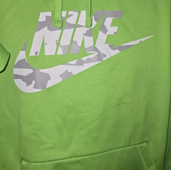 NIKE Mens Therma Fit Pullover Fleece Camo Swoosh Hoodie Sweater Green Small - Picture 2 of 7